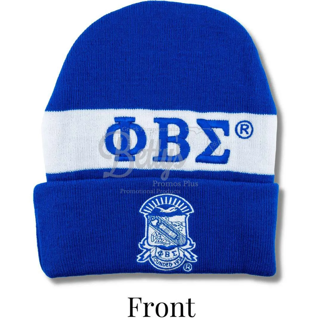 Phi Beta Sigma ΦΒΣ 1914 Embroidered Shield Knit Crest Beanie