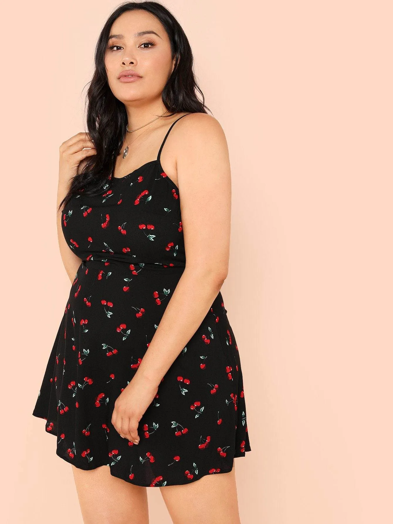  Plus Allover Cherry Print Cami Dress