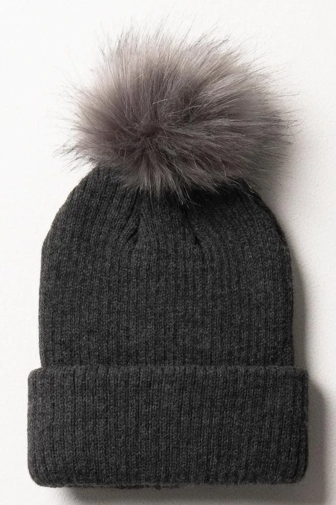 Pom Pom Beanie Dark Grey