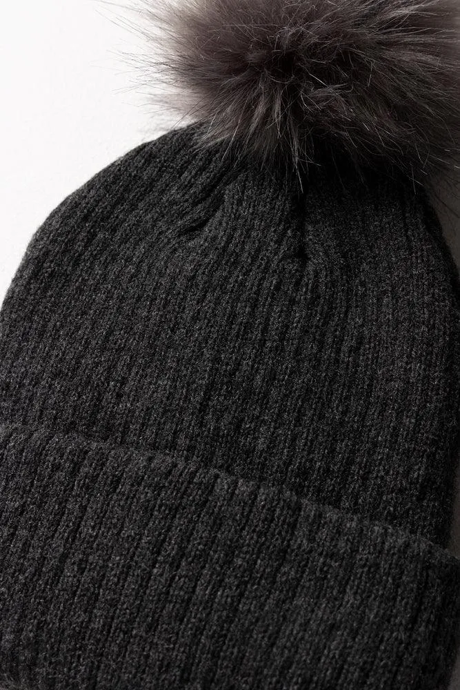 Pom Pom Beanie Dark Grey