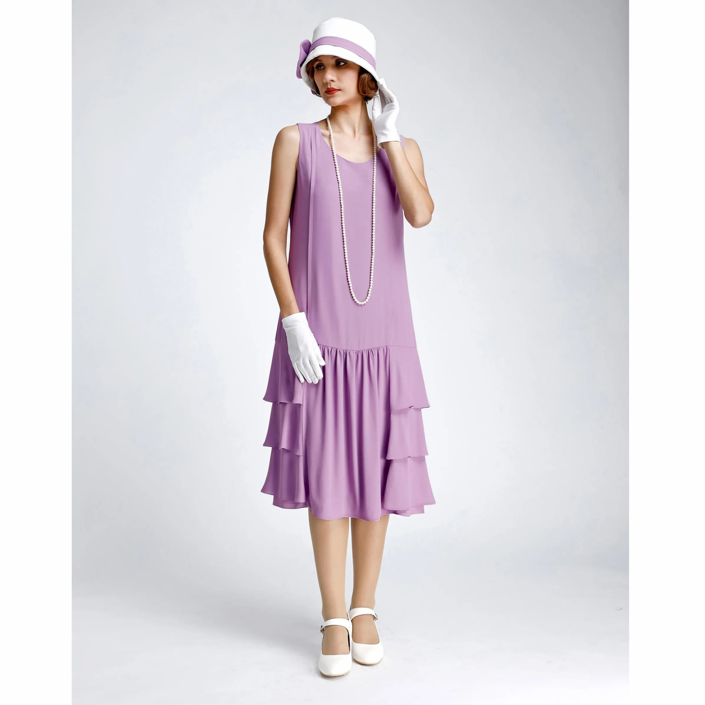 Purple 1920s-inspired dress with tiered skirt