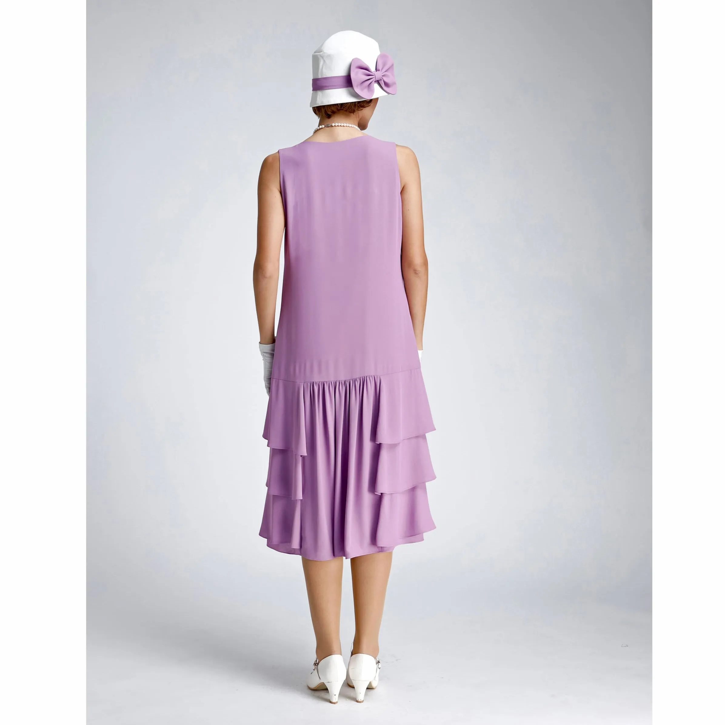 Purple 1920s-inspired dress with tiered skirt