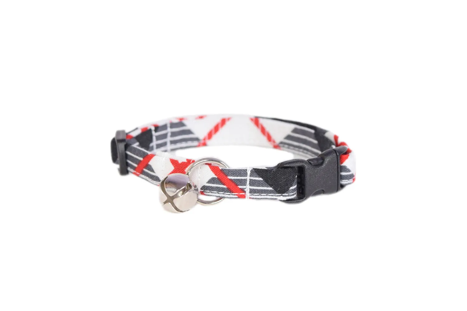 Red, Black, White & Gray Plaid Cat Collar