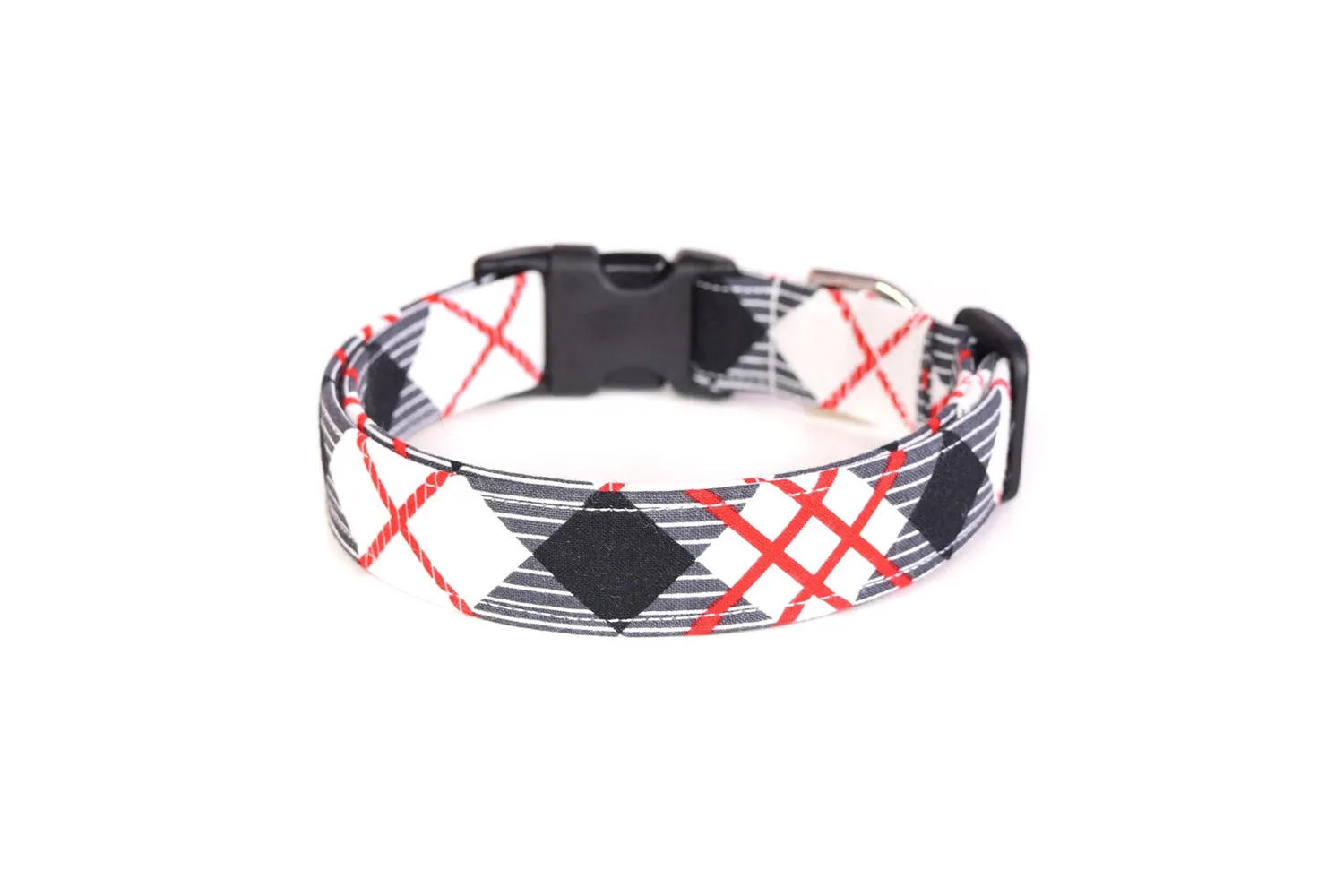 Red, Black, White & Gray Plaid Dog Collar