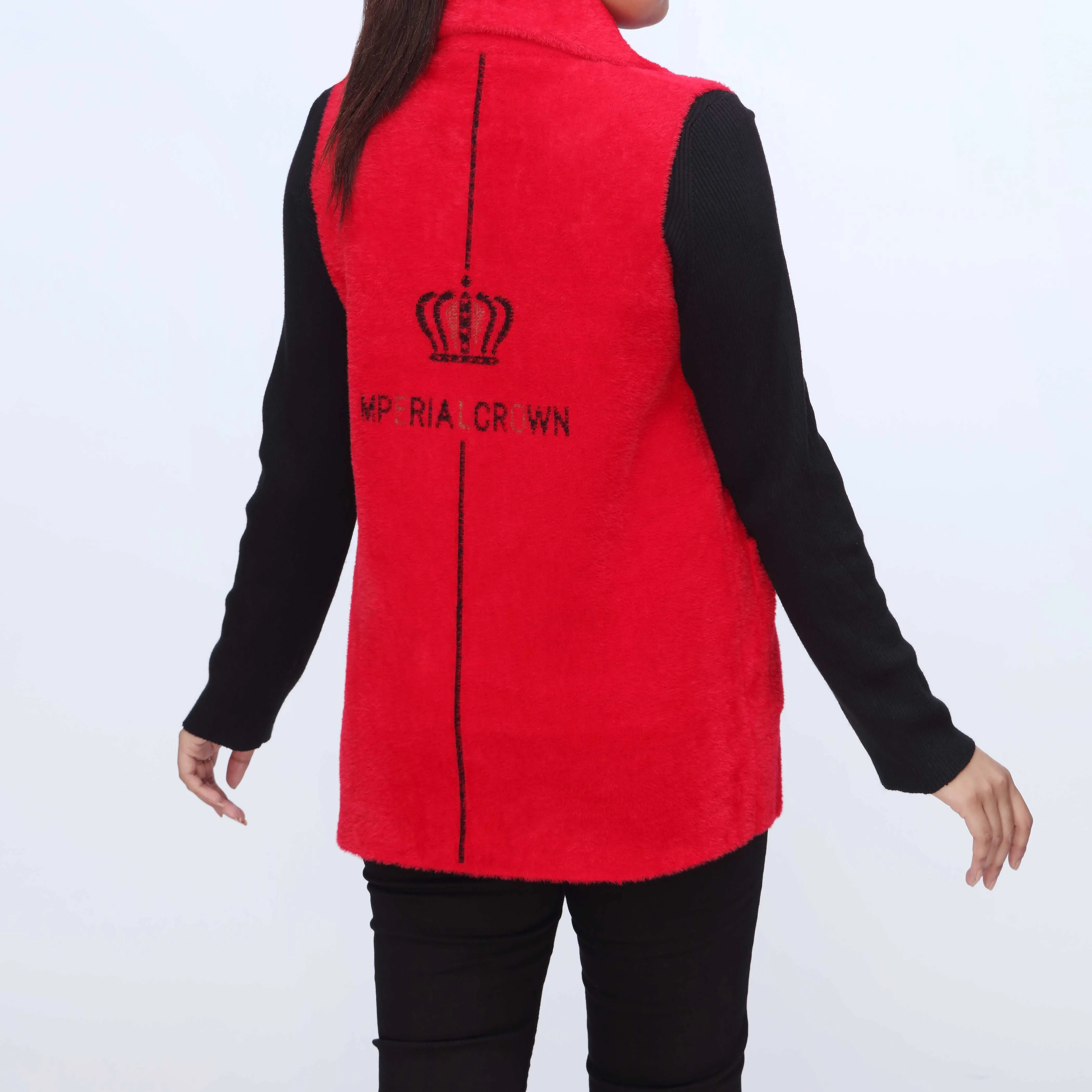 Red Sleeveless Collared Cardigan PW3930