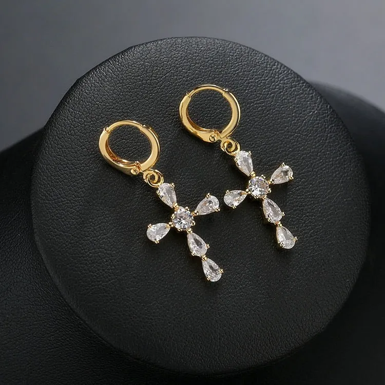 Saint Rose Crystal Cross Earring