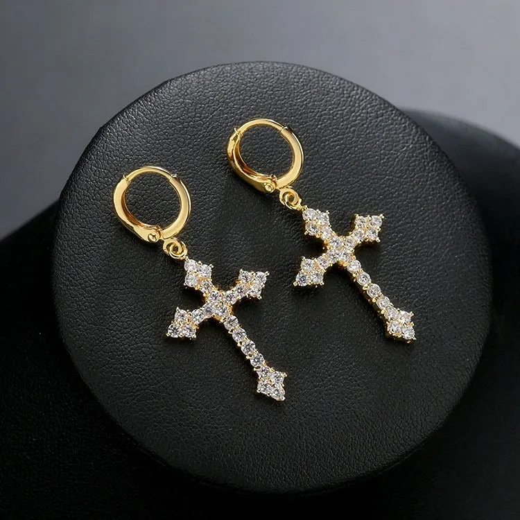 Saint Rose Crystal Cross Earring