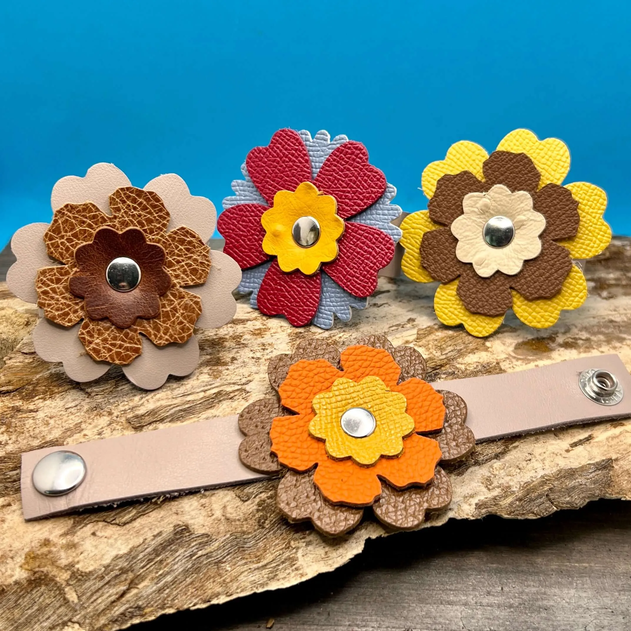 Scarf Cuff - Leather Flowers For Shawls and Scarves