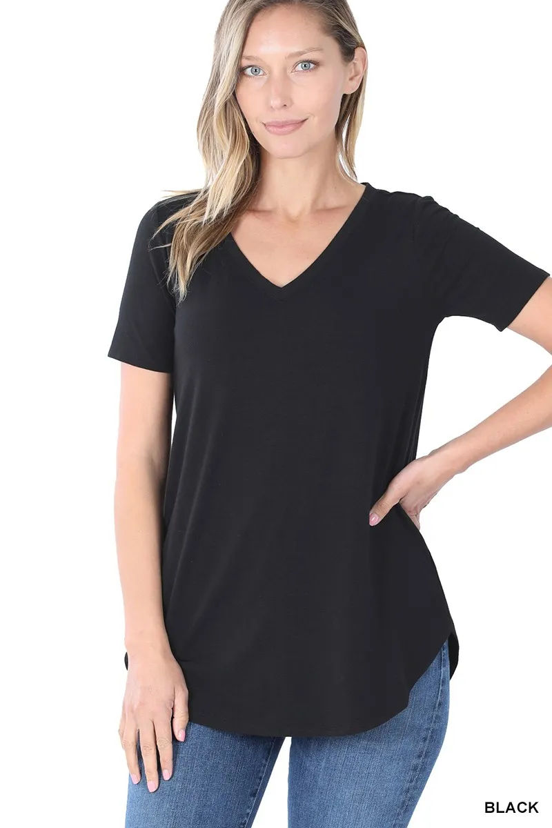 SHORT SLEEVE V-NECK ROUND HEM TOP / STUFFOLOGY BOUTIQUE