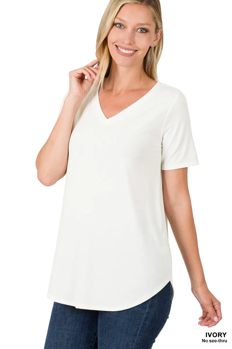 SHORT SLEEVE V-NECK ROUND HEM TOP / STUFFOLOGY BOUTIQUE