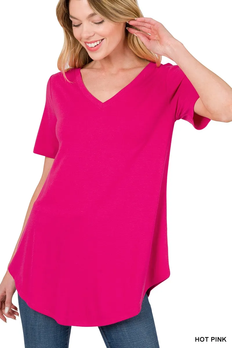 SHORT SLEEVE V-NECK ROUND HEM TOP / STUFFOLOGY BOUTIQUE