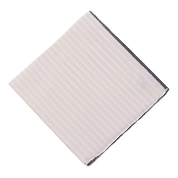 Simonnot Godard Ivory & White Striped Cotton Pocket Square