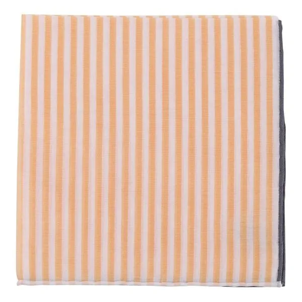 Simonnot Godard Orange & White Striped Cotton Pocket Square