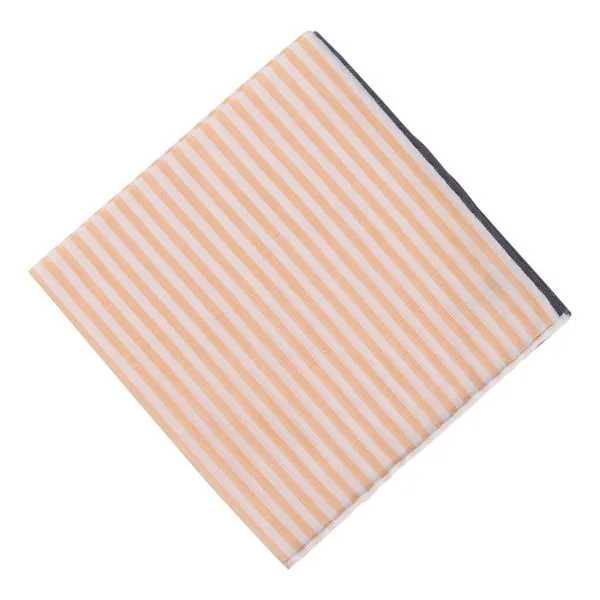 Simonnot Godard Orange & White Striped Cotton Pocket Square