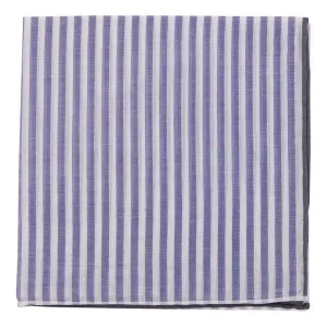 Simonnot Godard Royal Blue & White Striped Cotton Pocket Square