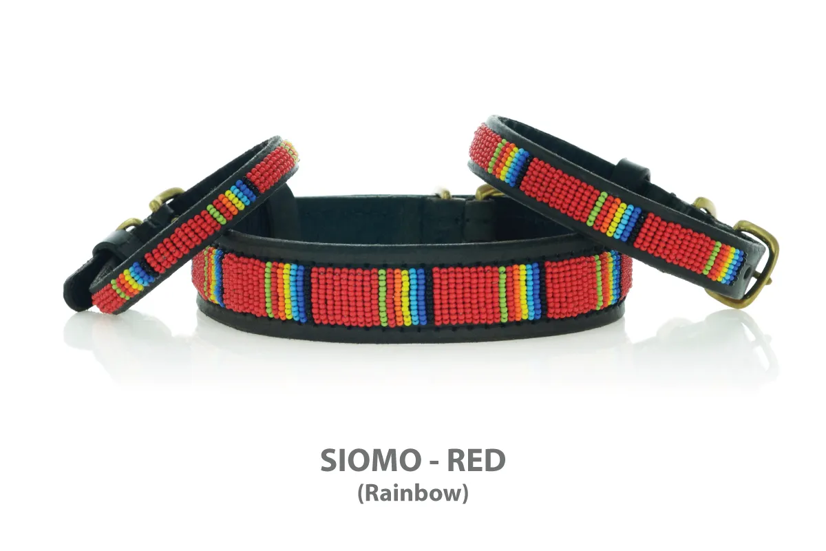 SIOMO RED (Rainbow) Maasai Beaded Collars and Leashes