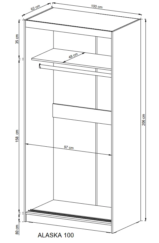 SLIDING DOOR WARDROBE ALASKA 100CM WHITE