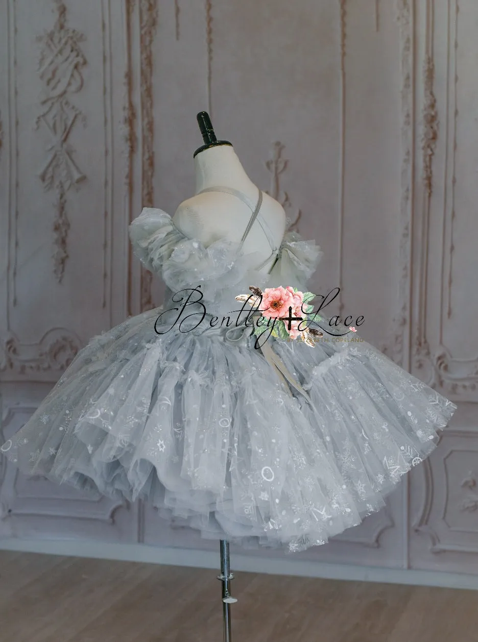 Snowflake Skies in Silver  -  Petal Dress  ( 7 Year - Petite 8 Year)