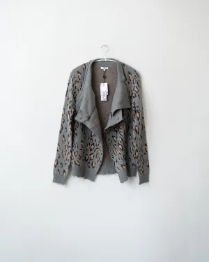 SOH Leopard Cardigan with Leather Elbow Patch