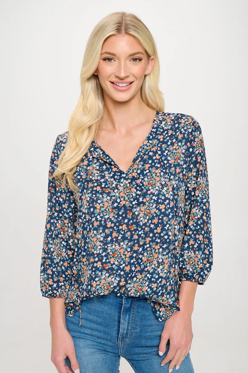 Sophia Three Quarter Balloon Sleeve Printed Everyday Blouse