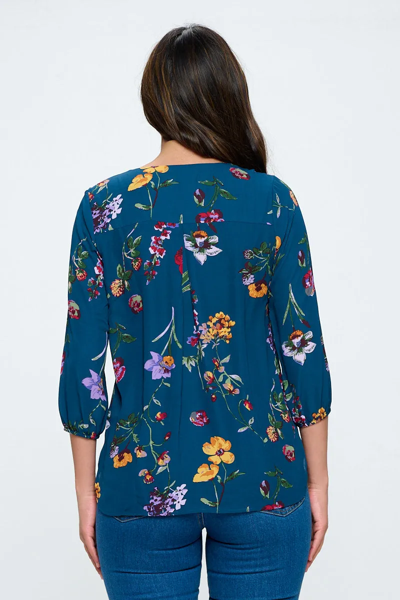 Sophia Three Quarter Balloon Sleeve Printed Everyday Blouse