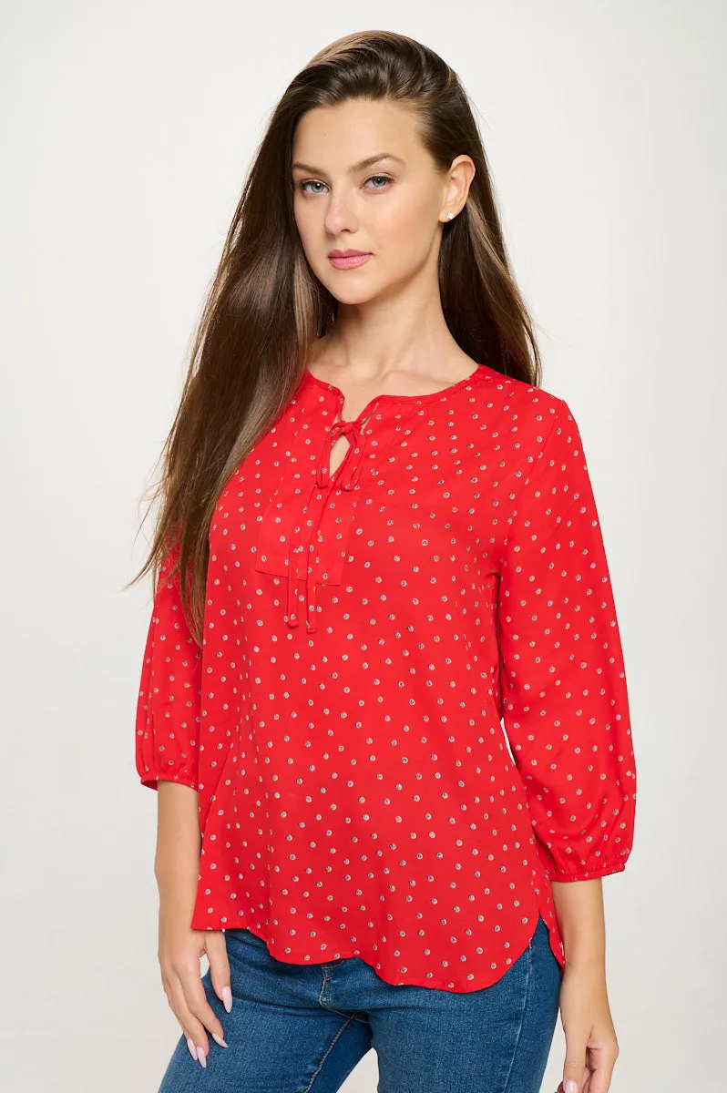 Sophia Three Quarter Balloon Sleeve Printed Everyday Blouse