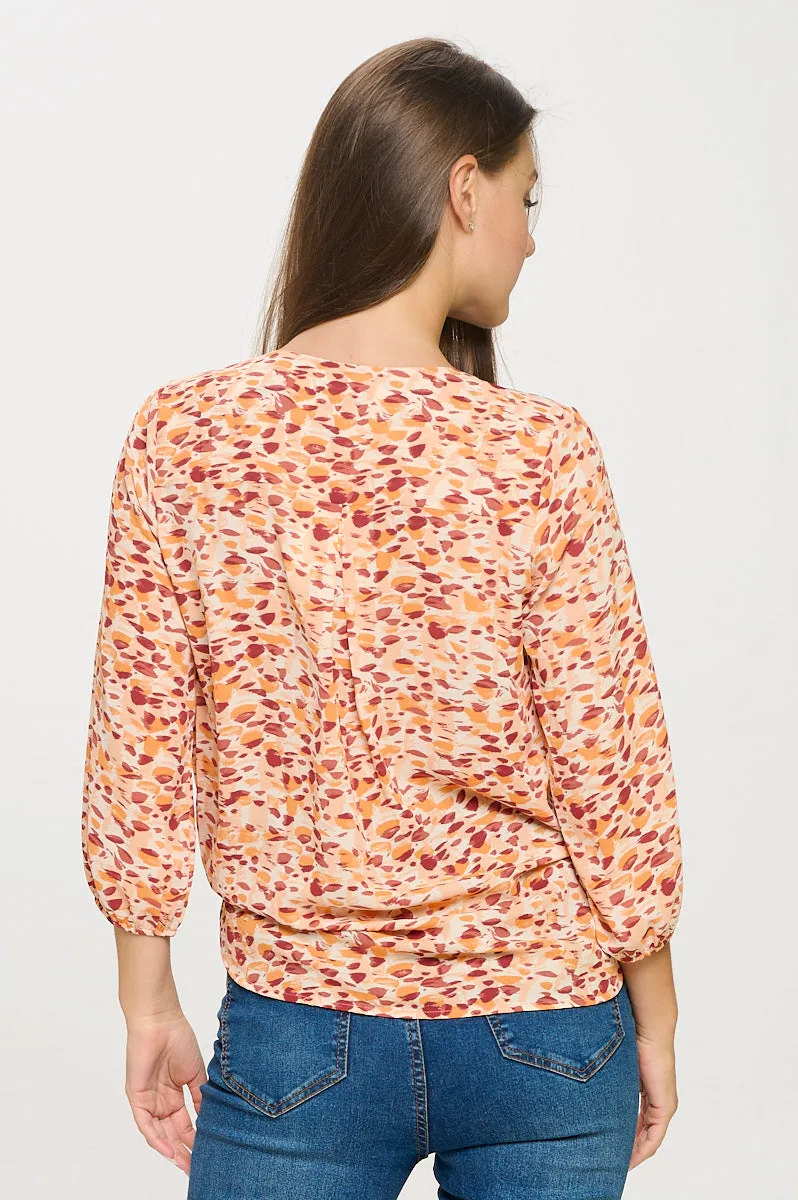 Sophia Three Quarter Balloon Sleeve Printed Everyday Blouse