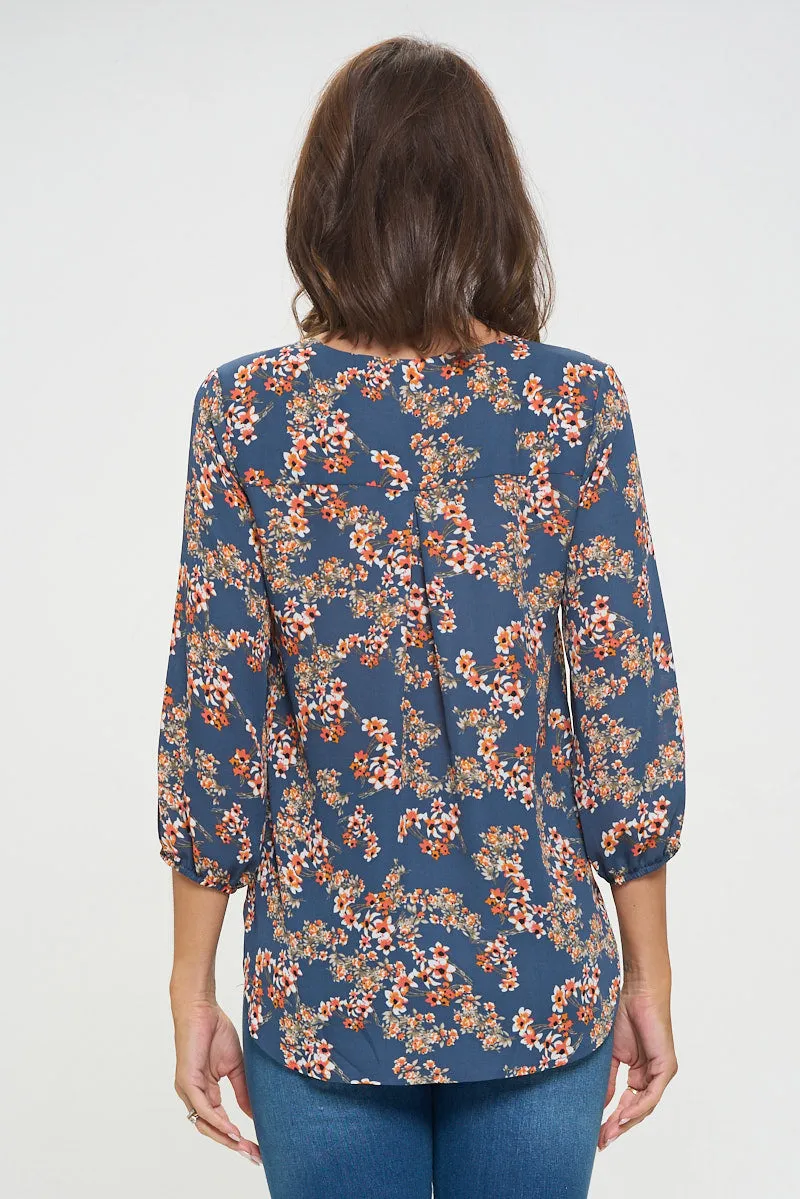 Sophia Three Quarter Balloon Sleeve Printed Everyday Blouse