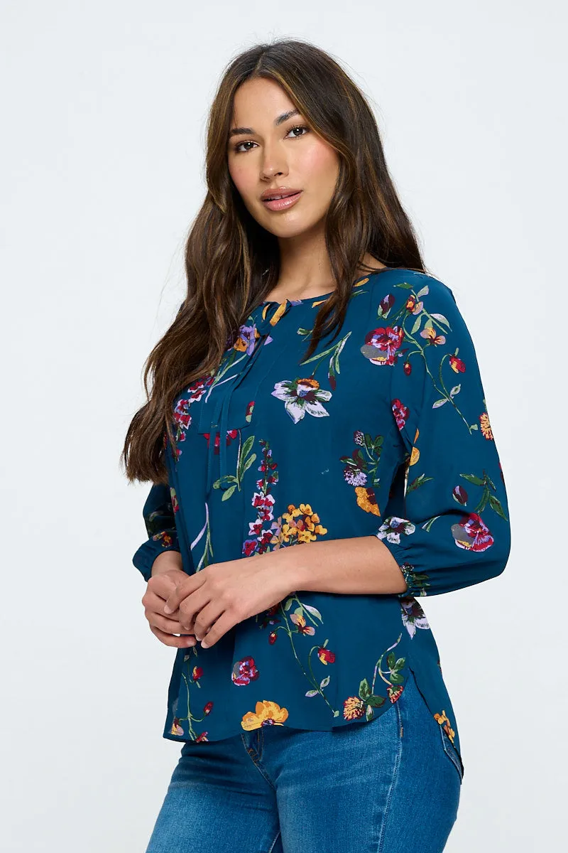 Sophia Three Quarter Balloon Sleeve Printed Everyday Blouse