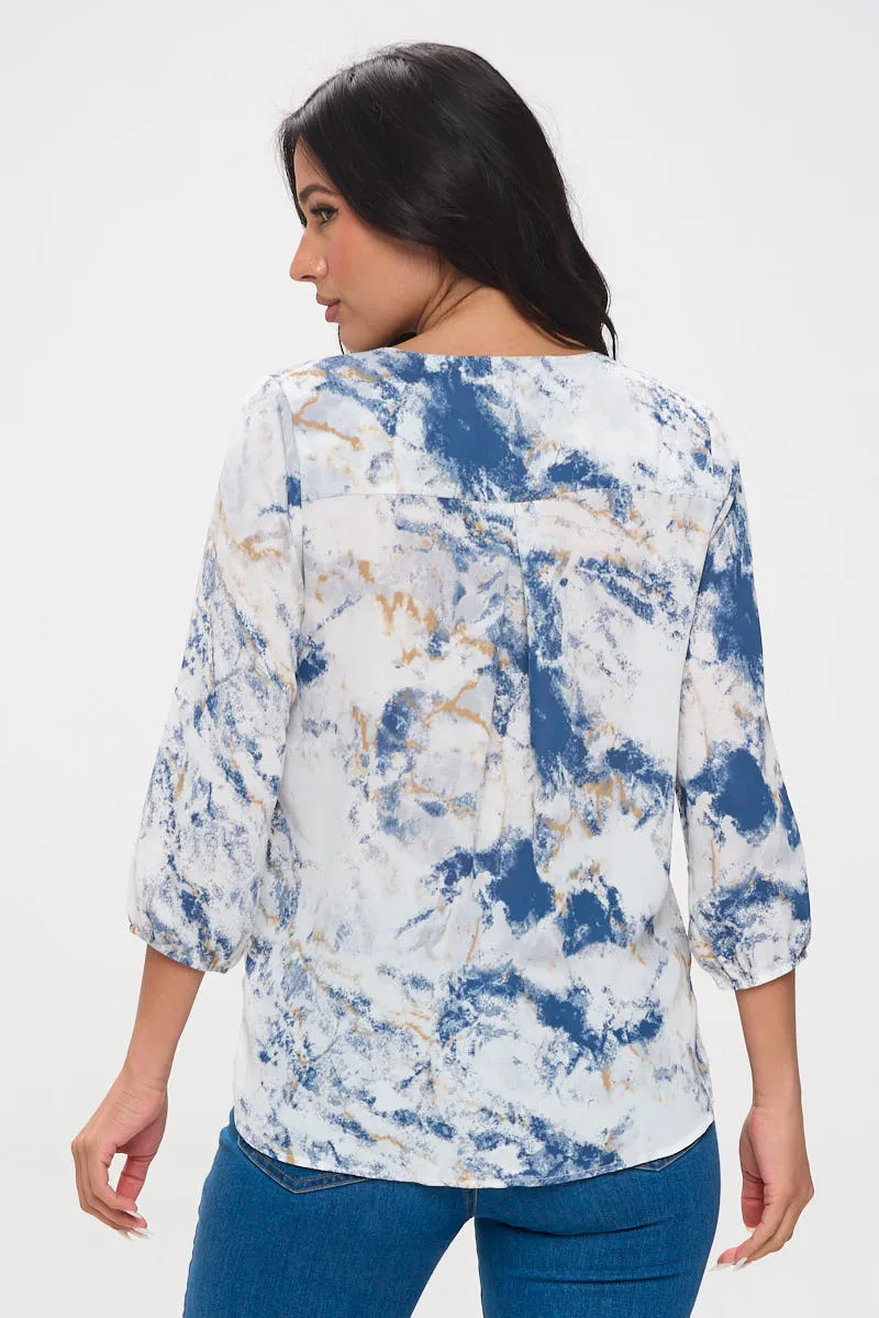 Sophia Three Quarter Balloon Sleeve Printed Everyday Blouse