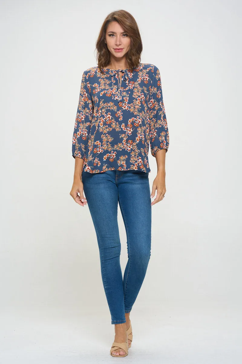 Sophia Three Quarter Balloon Sleeve Printed Everyday Blouse