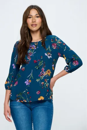 Sophia Three Quarter Balloon Sleeve Printed Everyday Blouse