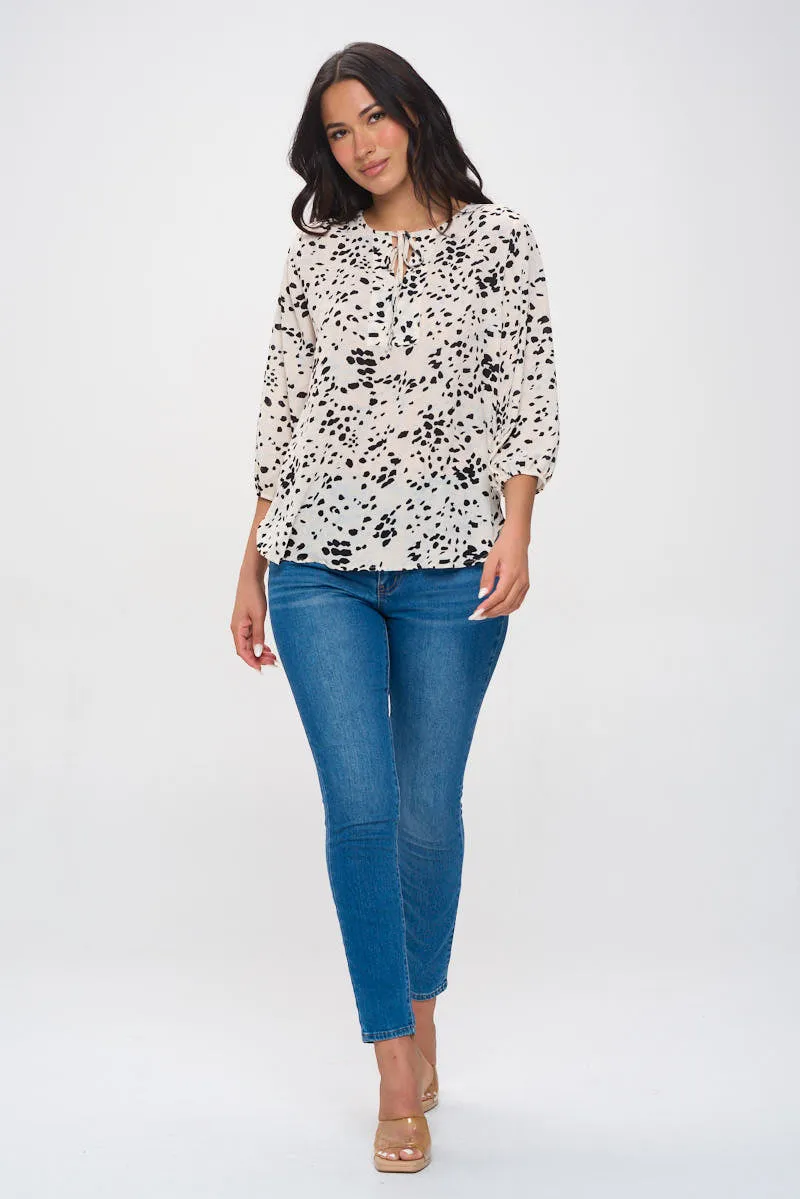 Sophia Three Quarter Balloon Sleeve Printed Everyday Blouse