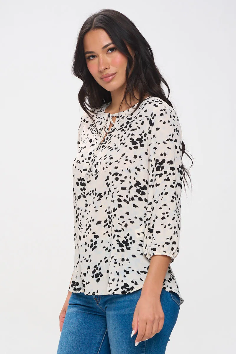 Sophia Three Quarter Balloon Sleeve Printed Everyday Blouse