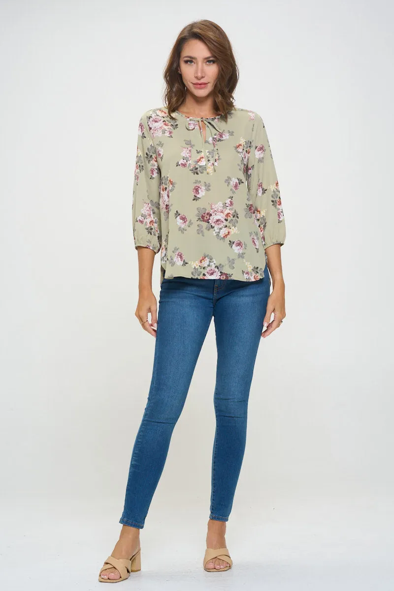 Sophia Three Quarter Balloon Sleeve Printed Everyday Blouse