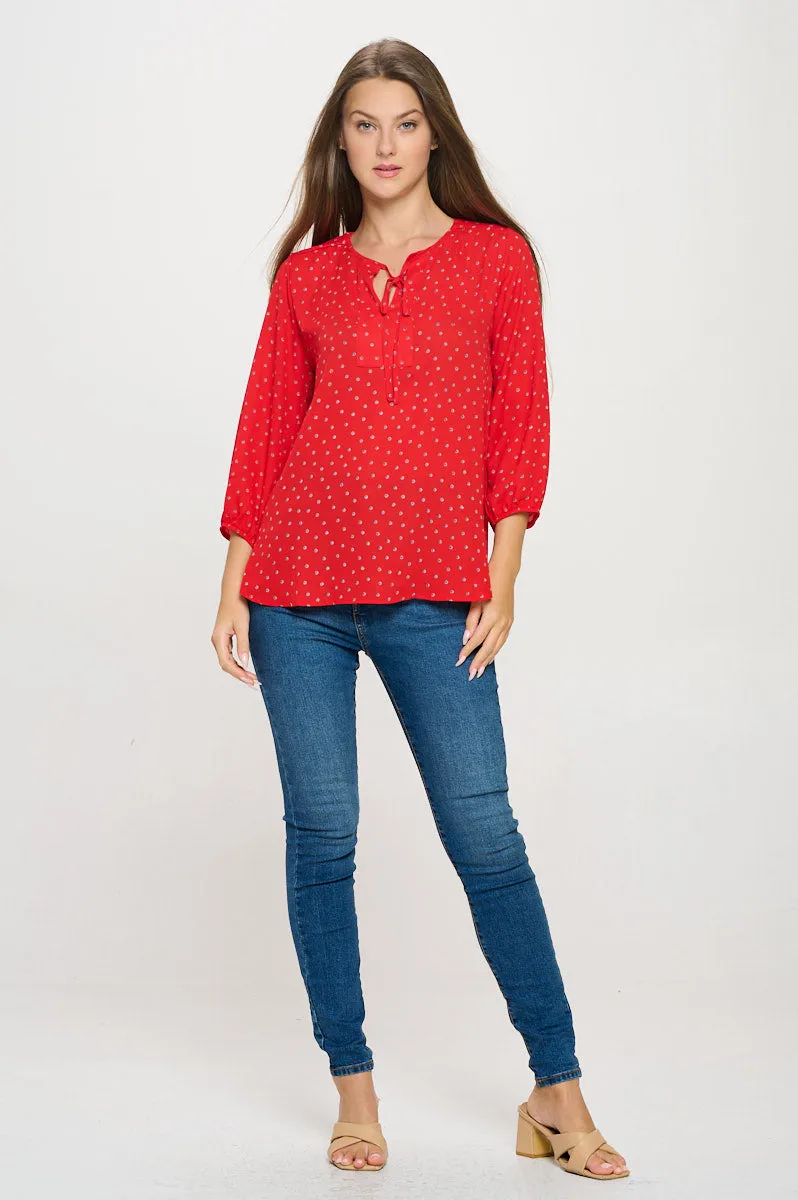 Sophia Three Quarter Balloon Sleeve Printed Everyday Blouse