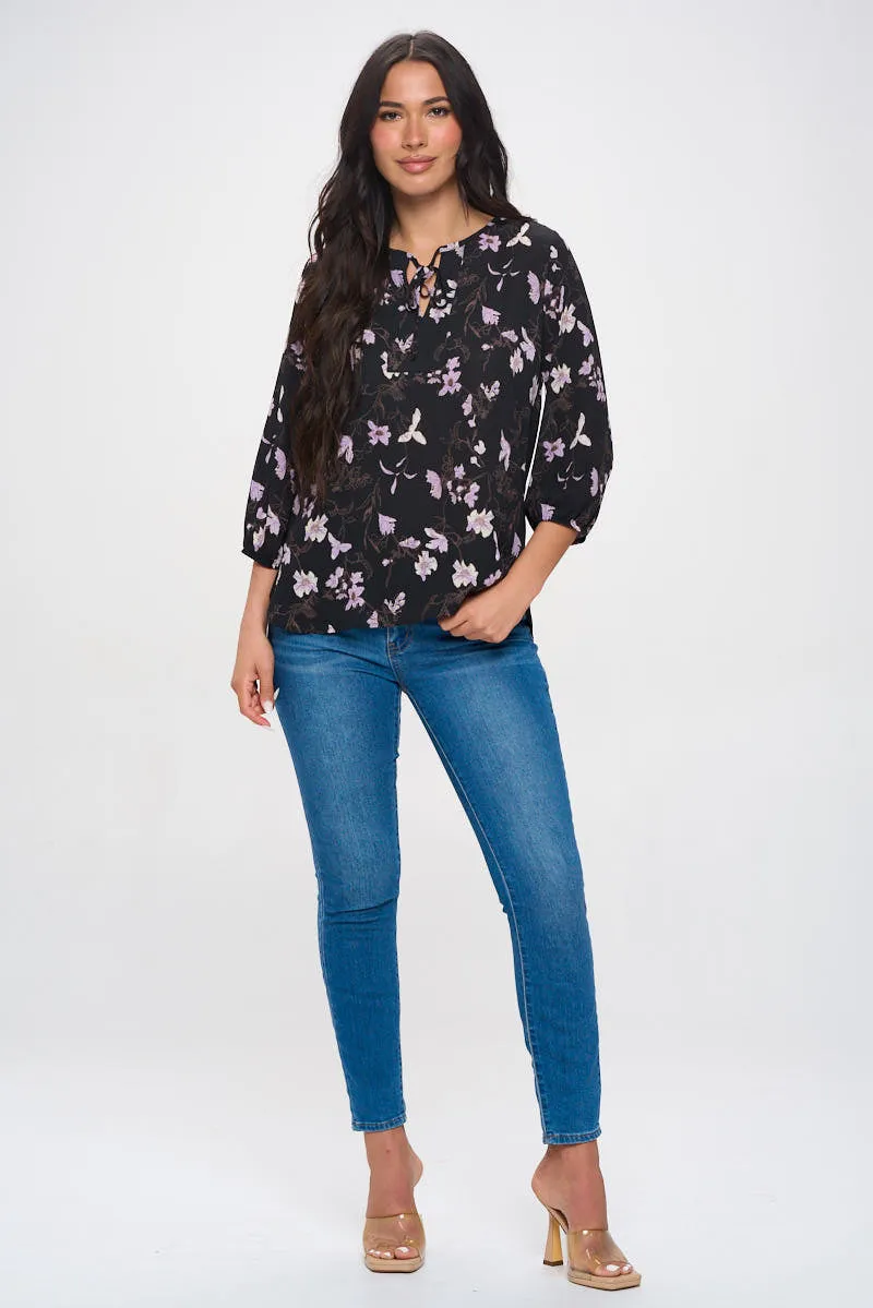 Sophia Three Quarter Balloon Sleeve Printed Everyday Blouse