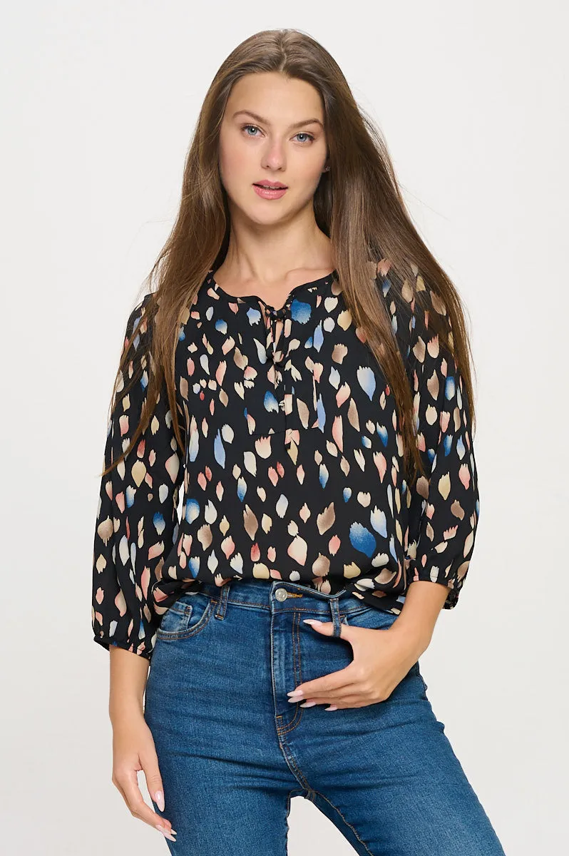 Sophia Three Quarter Balloon Sleeve Printed Everyday Blouse