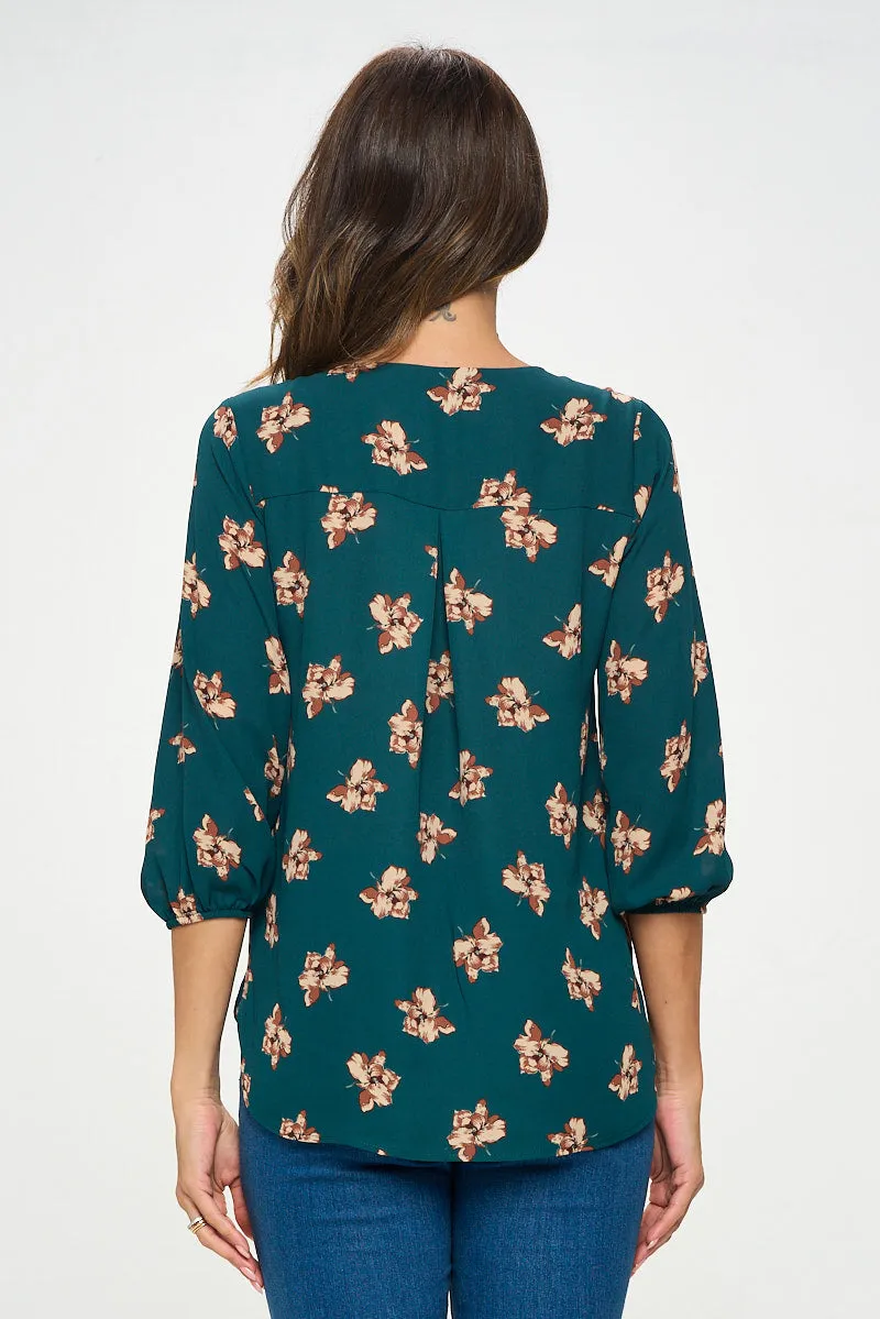 Sophia Three Quarter Balloon Sleeve Printed Everyday Blouse