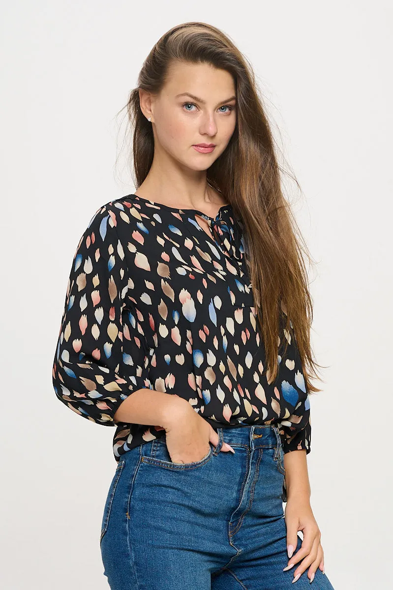 Sophia Three Quarter Balloon Sleeve Printed Everyday Blouse