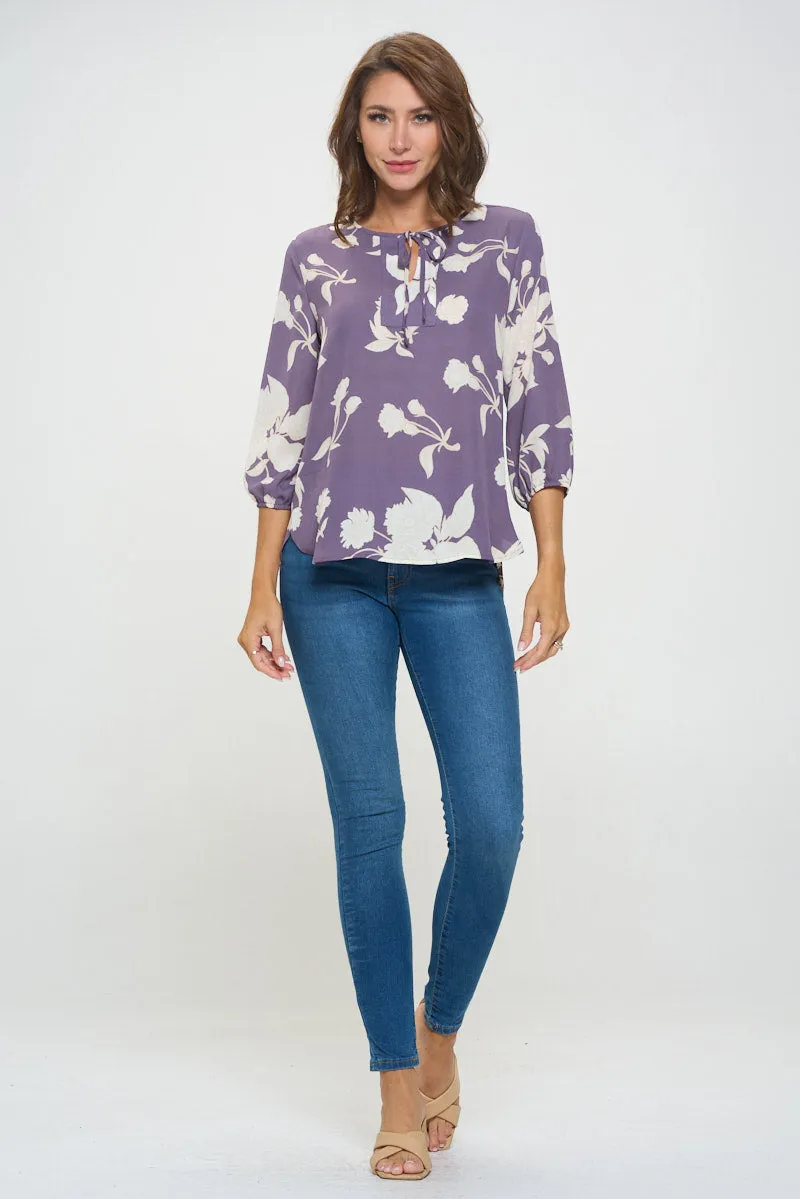 Sophia Three Quarter Balloon Sleeve Printed Everyday Blouse