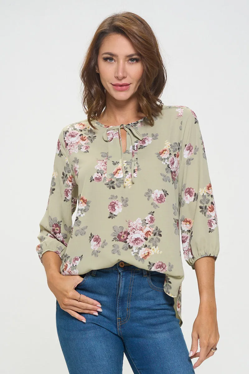 Sophia Three Quarter Balloon Sleeve Printed Everyday Blouse