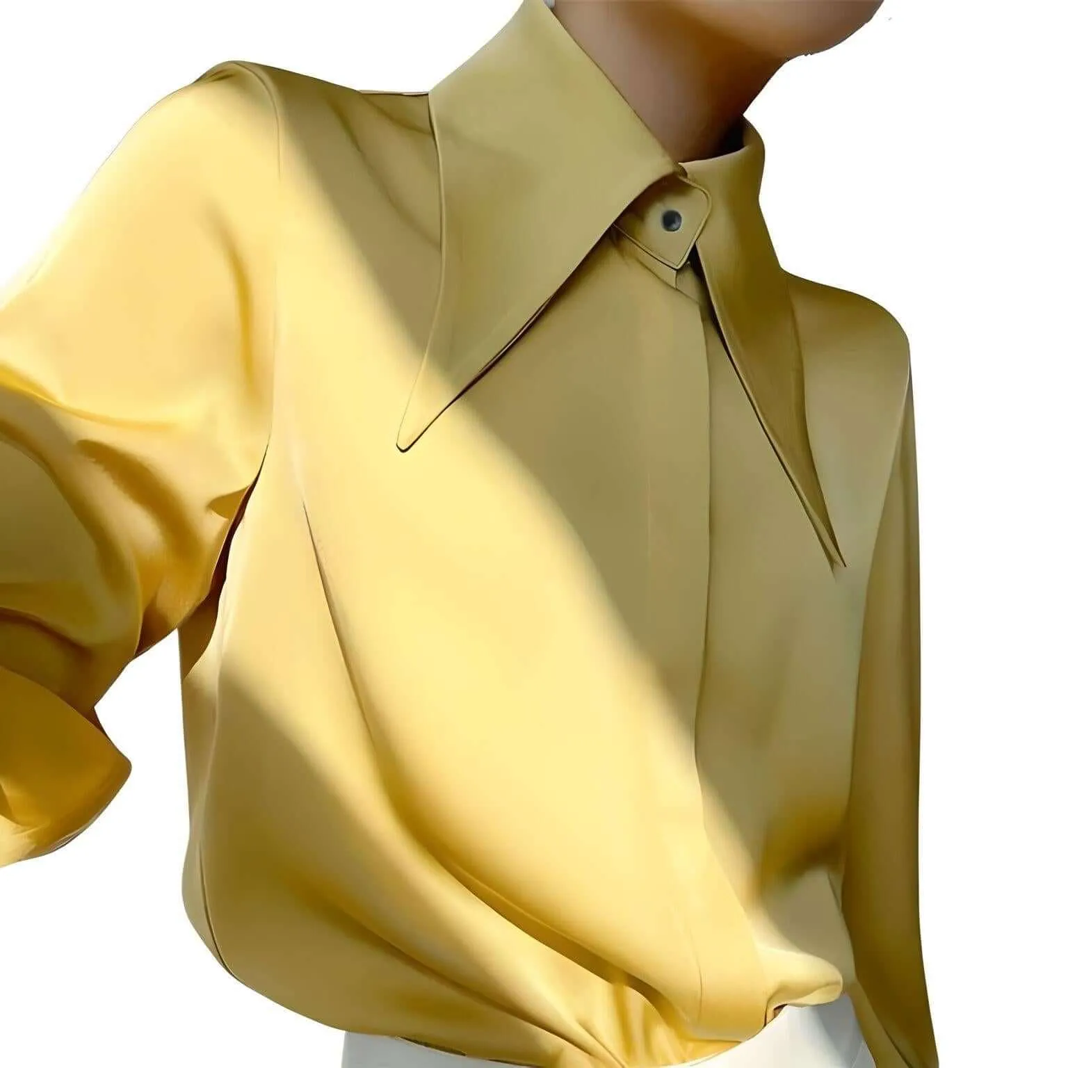 Stylish Elegant Turn Down Collar Long Sleeve Satin Shirt