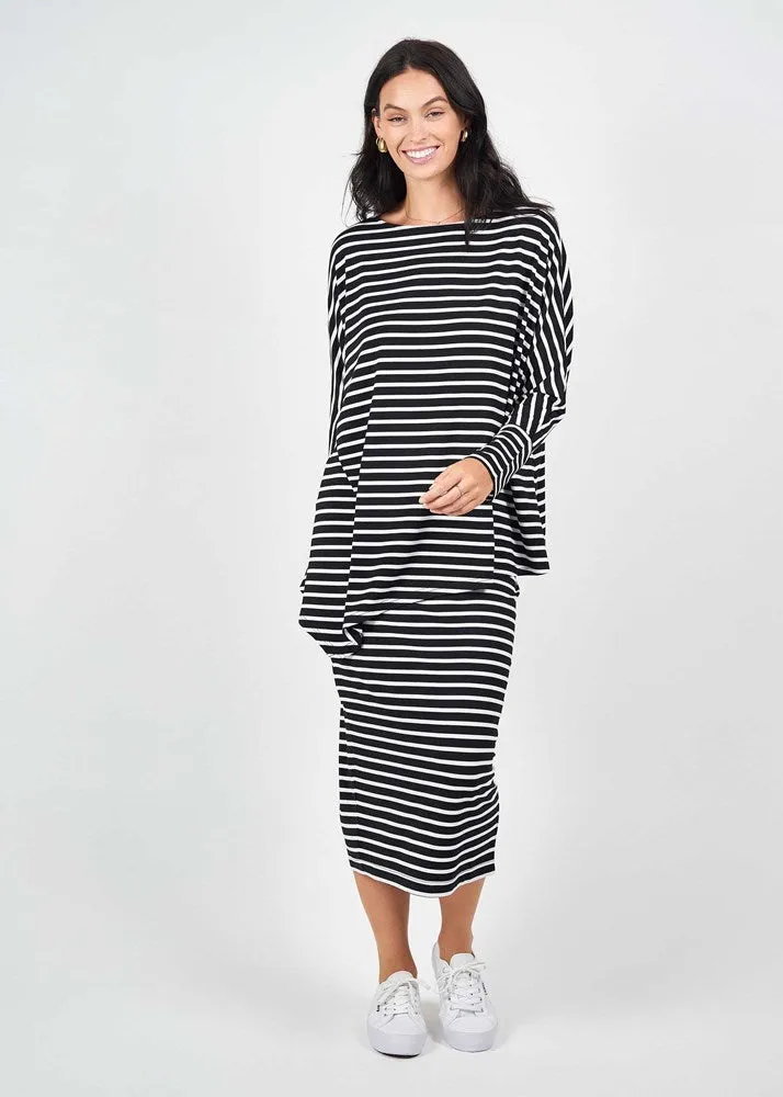 Susie Oversized Asymmetrical Bamboo Top - Black & White Stripe