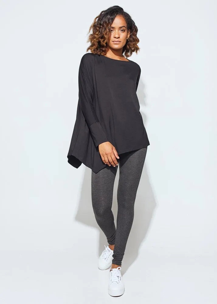 Susie Oversized Asymmetrical Bamboo Top - Black