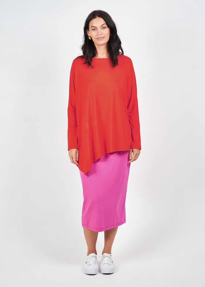 Susie Oversized Asymmetrical Bamboo Top - Fiery Red