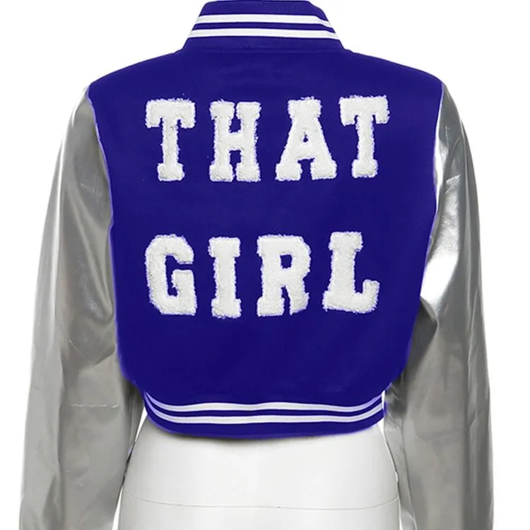 That Girl varsity Leather Sleeve jacket