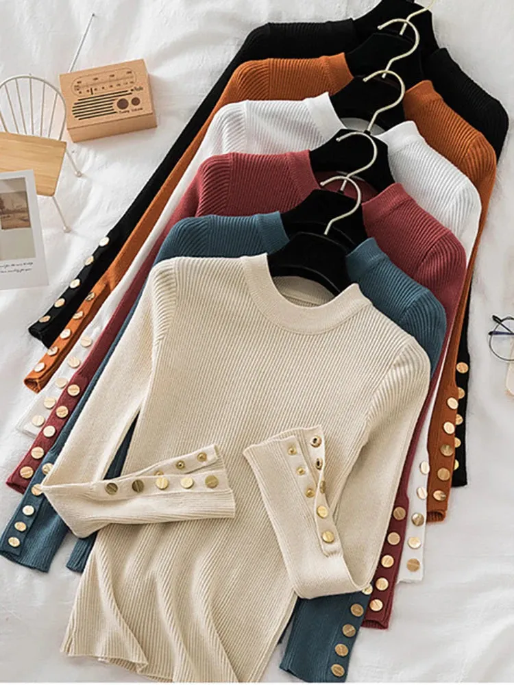 Thick buttoned Long Sleeve o-neck sweater