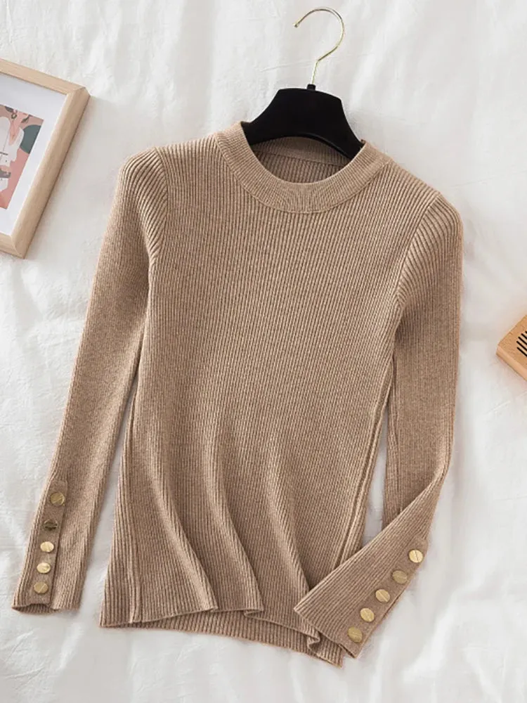 Thick buttoned Long Sleeve o-neck sweater