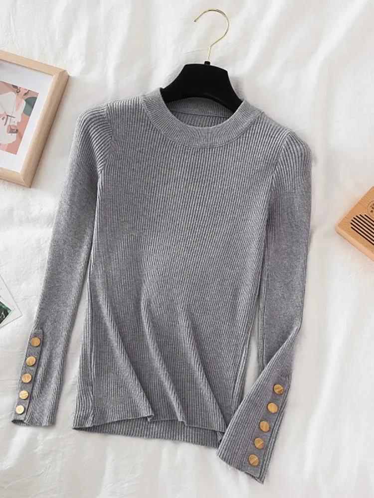 Thick buttoned Long Sleeve o-neck sweater